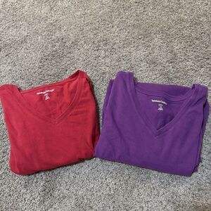 Lot of 2 Woman Within 1X Pullover Shirt Basic Classic Casual Long Sleeve Stretch
